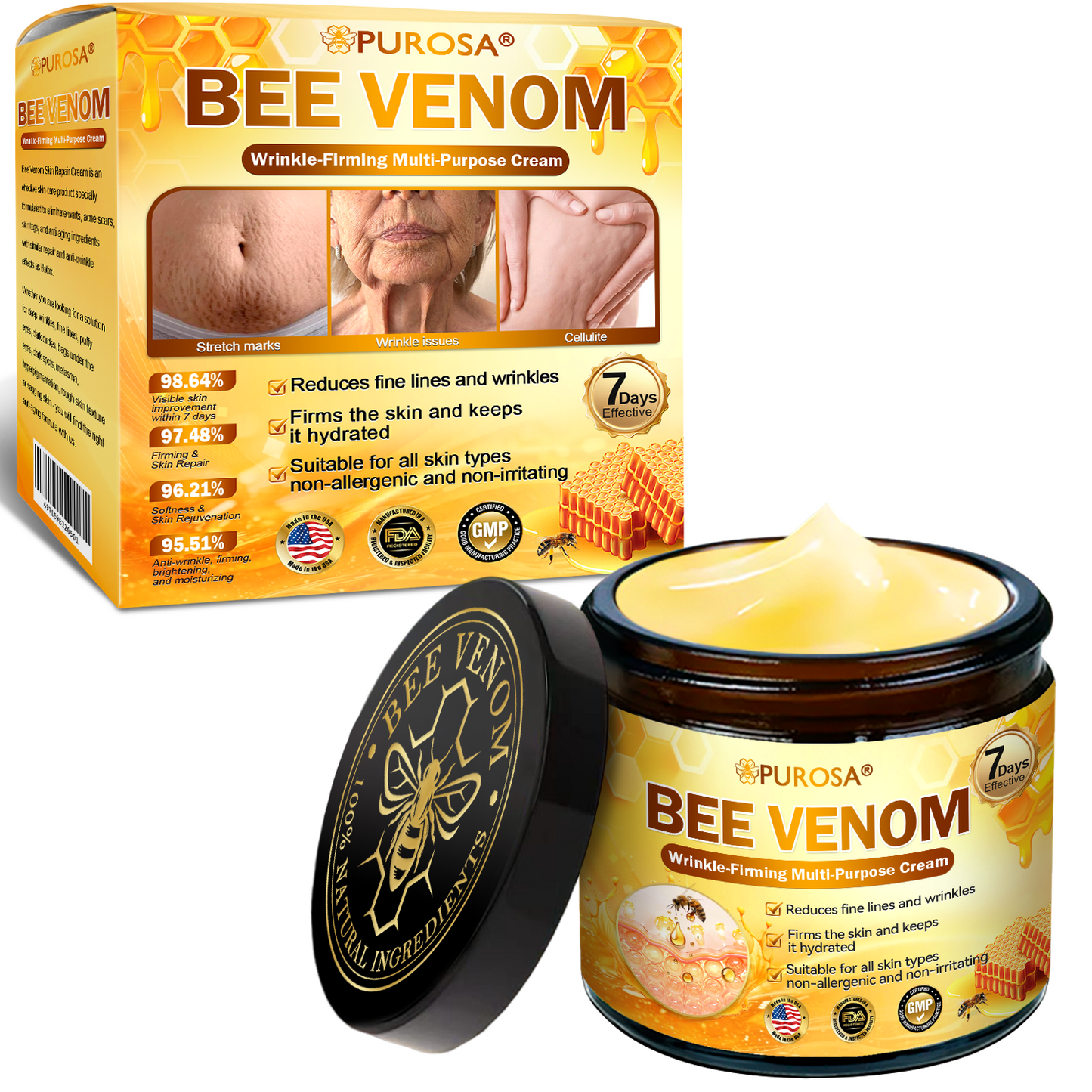 𝐎𝐟𝐟𝐢𝐜𝐢𝐚𝐥 𝐒𝐭𝐨𝐫𝐞 | 𝐏𝐔𝐑𝐎𝐒𝐀® 𝐁𝐞𝐞 𝐕𝐞𝐧𝐨𝐦 𝐖𝐫𝐢𝐧𝐤𝐥𝐞-𝐅𝐢𝐫𝐦𝐢𝐧𝐠 𝐌𝐮𝐥𝐭𝐢-𝐏𝐮𝐫𝐩𝐨𝐬𝐞 𝐂𝐫𝐞𝐚𝐦 𝐮𝐬𝐞𝐬 𝐜𝐨𝐥𝐥𝐚𝐠𝐞𝐧 𝐩𝐞𝐩𝐭𝐢𝐝𝐞𝐬 𝐚𝐧𝐝 𝐬𝐤𝐢𝐧-𝐟𝐢𝐫𝐦𝐢𝐧𝐠 𝐚𝐜𝐭𝐢𝐯𝐞𝐬 𝐭𝐨 𝐭𝐚𝐫𝐠𝐞𝐭 𝐥𝐨𝐨𝐬𝐞, 𝐬𝐚𝐠𝐠𝐢𝐧𝐠 𝐬𝐤𝐢𝐧 𝐚𝐟𝐭𝐞𝐫 𝐰𝐞𝐢𝐠𝐡𝐭 𝐥𝐨𝐬𝐬.